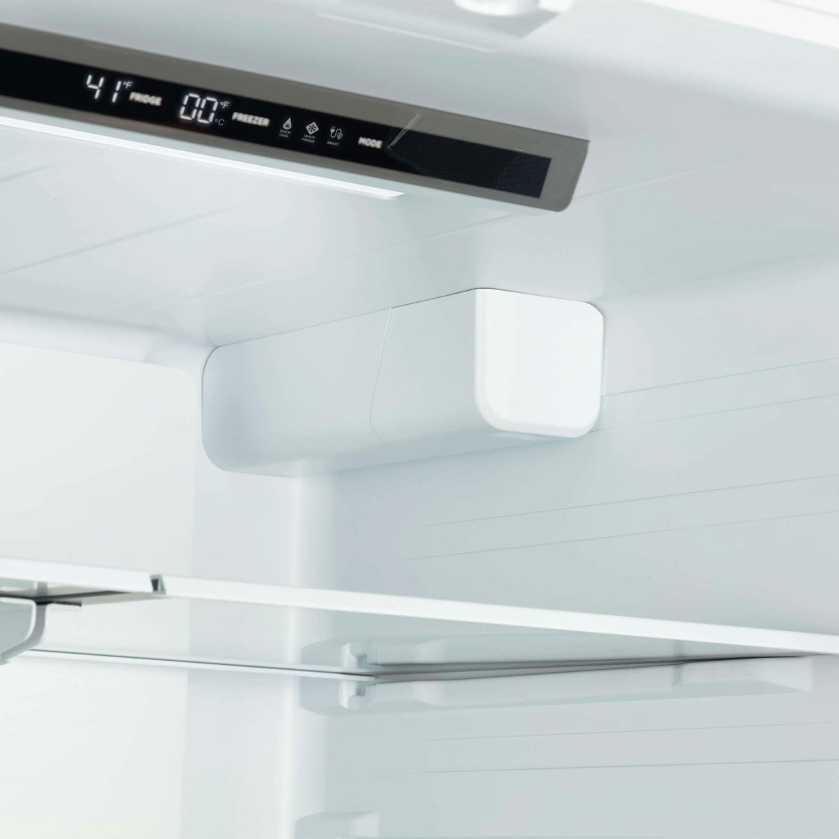 Refrigerator door with internal water dispenser and black control panel
