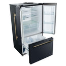 Forno Rivello 36-Inch French Door 27.4 Cu. Ft. Refrigerator with Internal Water Dispenser in Black with Antique Brass Handles (FFFFD1783-36BLK)