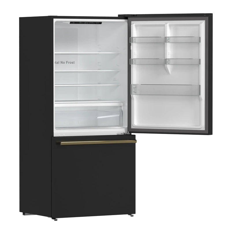 Forno Milano Espresso Package - 62-Inch, 34.4 cu. ft. Refrigerators with Bottom Freezers in Black with Antique Brass Handle (FFFFD1787-60BLK)