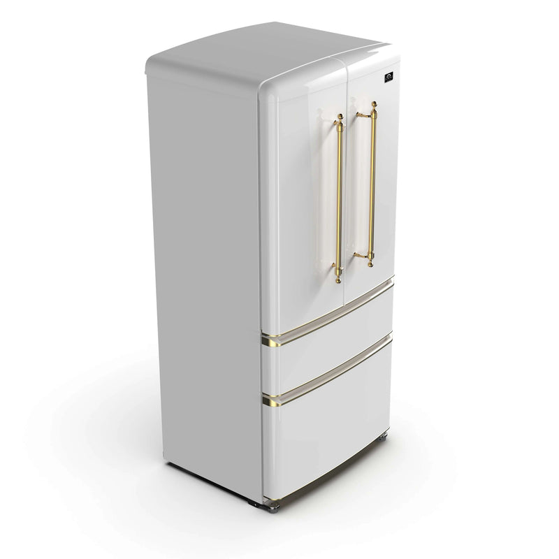 Forno Luigi 33-Inch 18 cu.ft. French Door Refrigerator in White with Antique Brass Handles (FFFFD1791-33WHT)