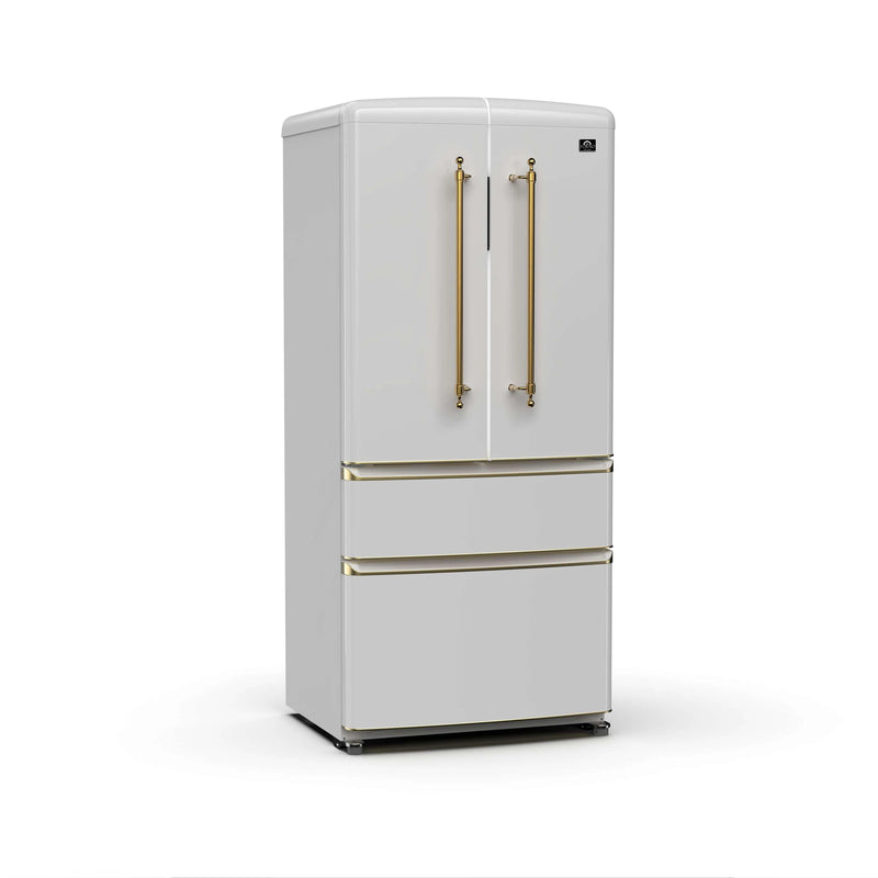 Forno Luigi 33-Inch 18 cu.ft. French Door Refrigerator in White with Antique Brass Handles (FFFFD1791-33WHT)