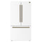 Forno Fiorano 36-Inch French Door Refrigerator with 20.2 Cu. Ft. Internal Water Dispenser & Automatic Ice Maker in White with Antique Brass Trim (FFFFD1888-36WHT)