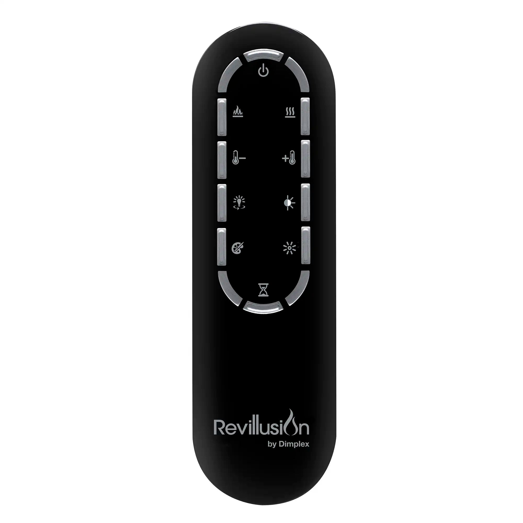 Black Revlillusion remote control with oval screen and button icons