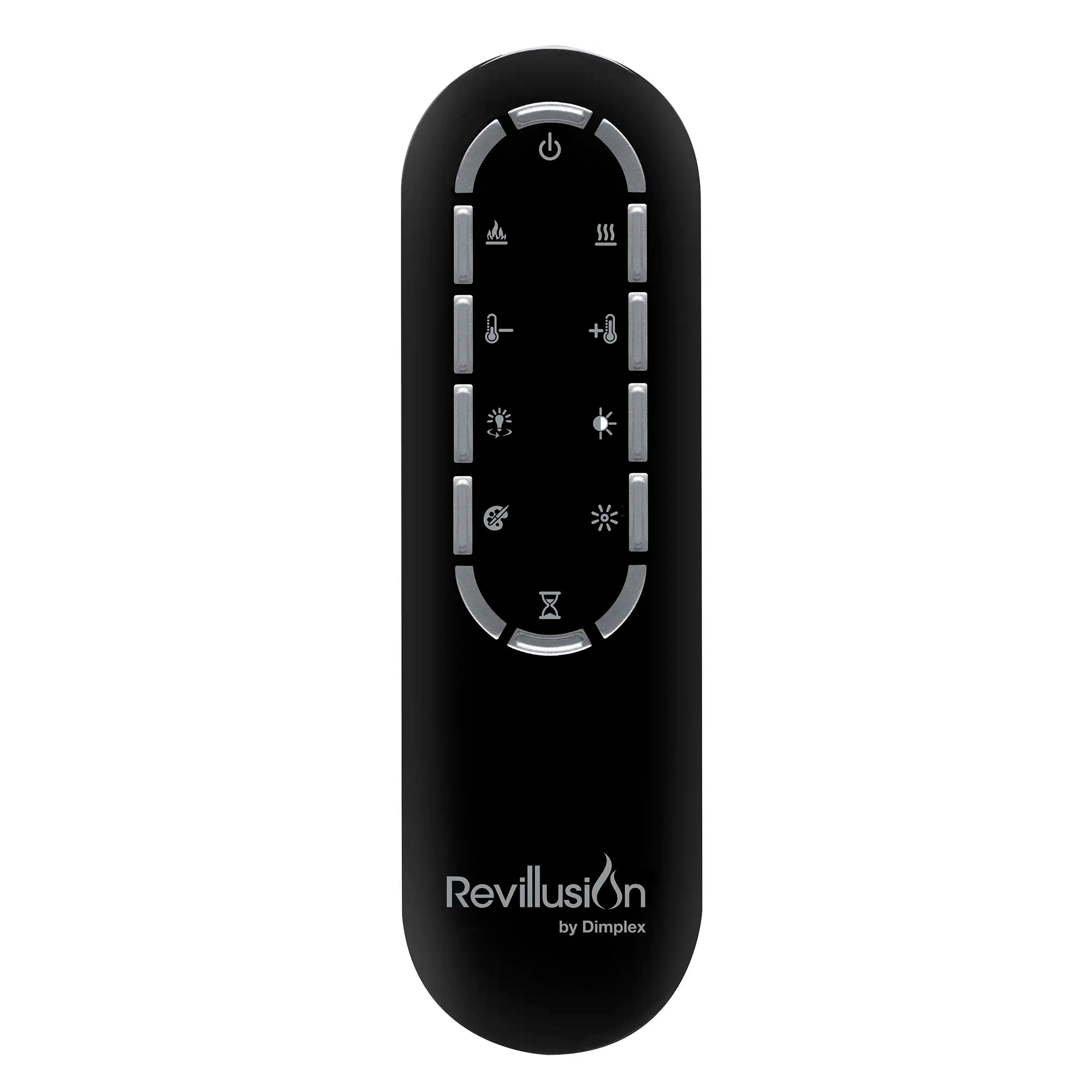 Black Revillusion remote control with circular button layout for electric firebox