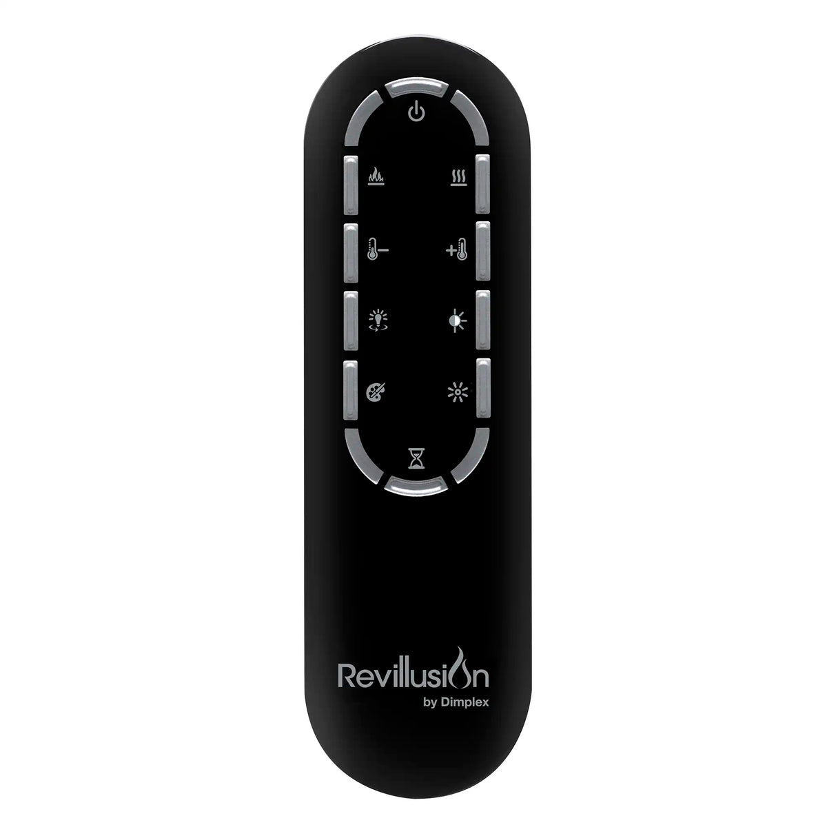 Black Revillusion electric fireplace remote control with button icons