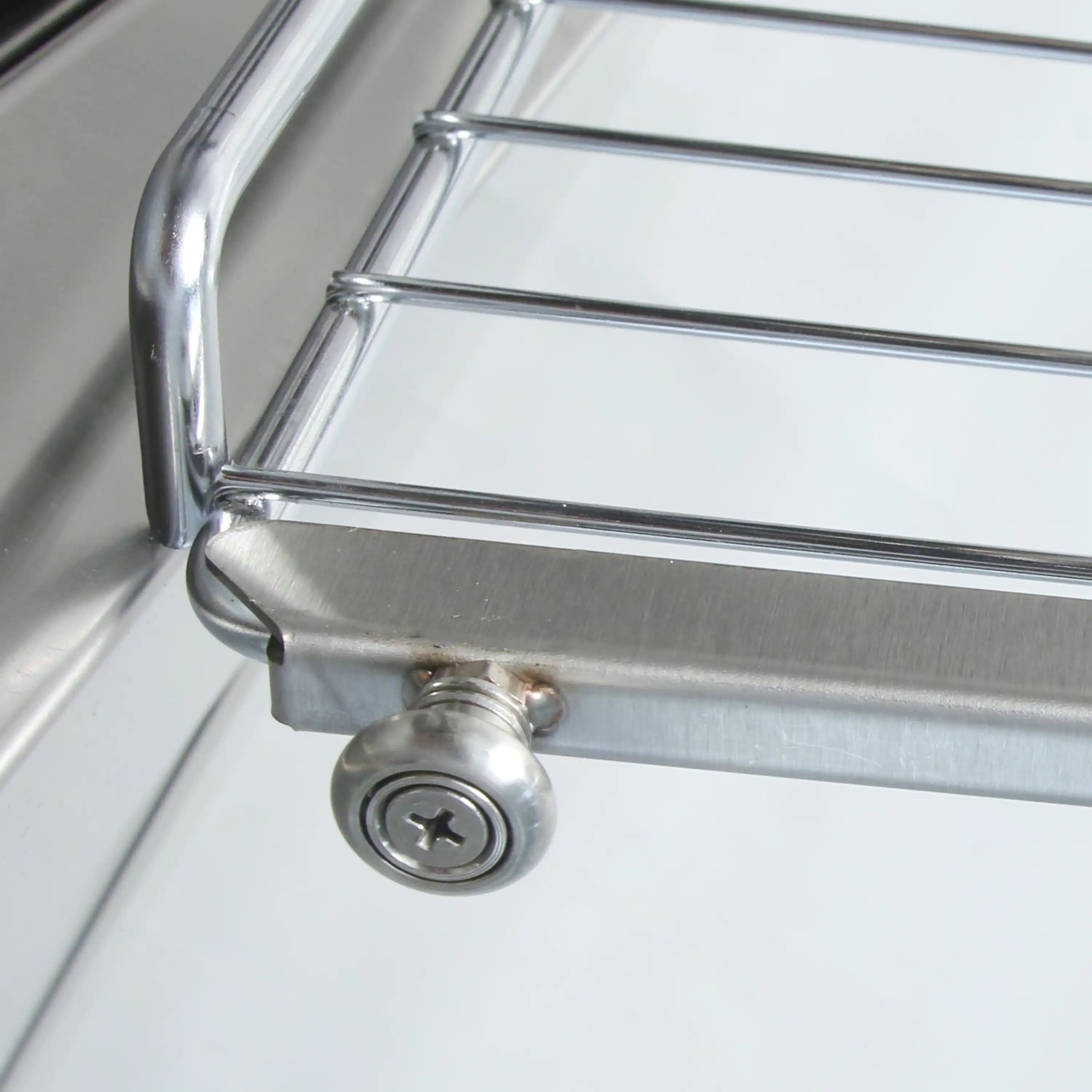 Stainless oven door handle and latch with round lock button