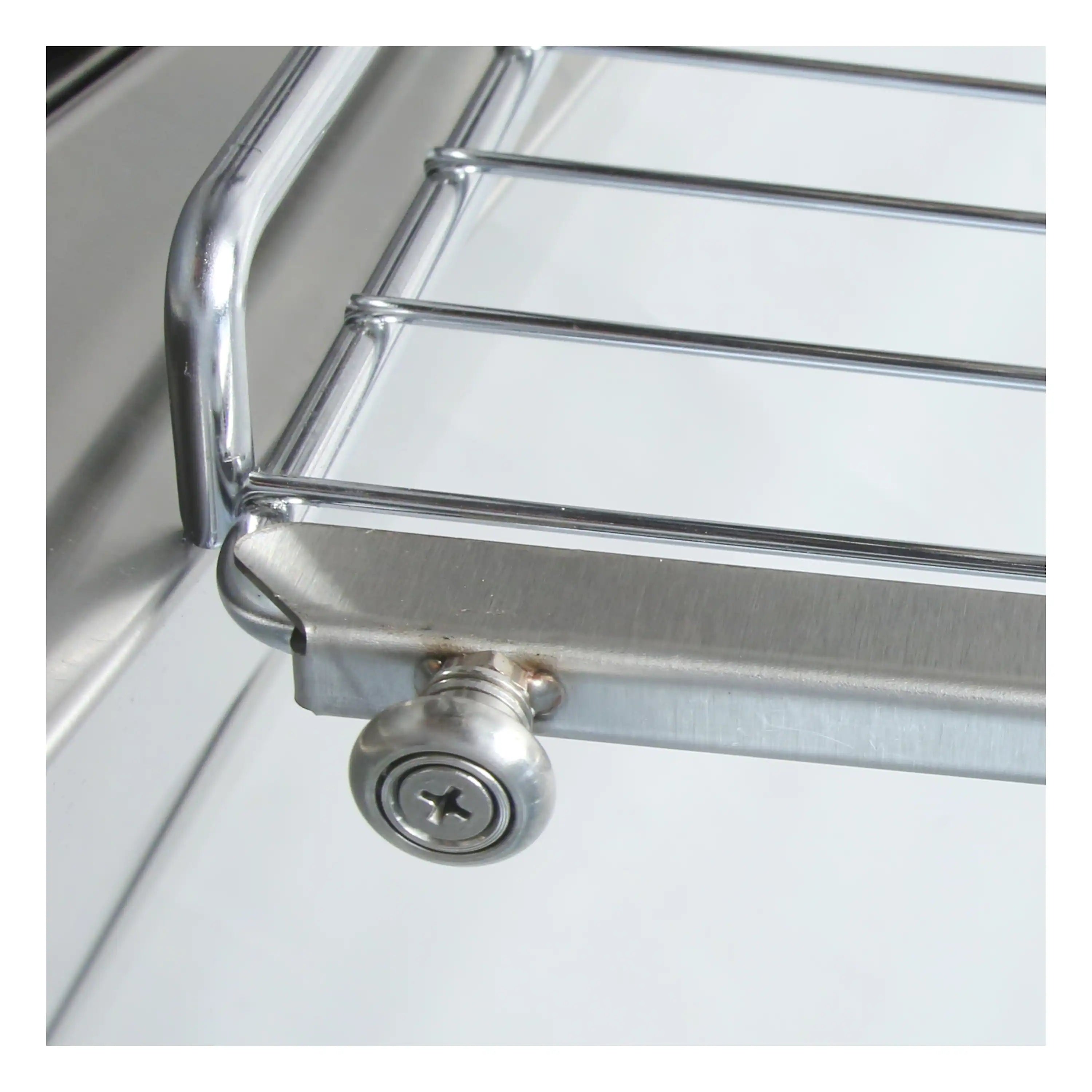 Stainless steel griddle with front handle bar and control knob detail