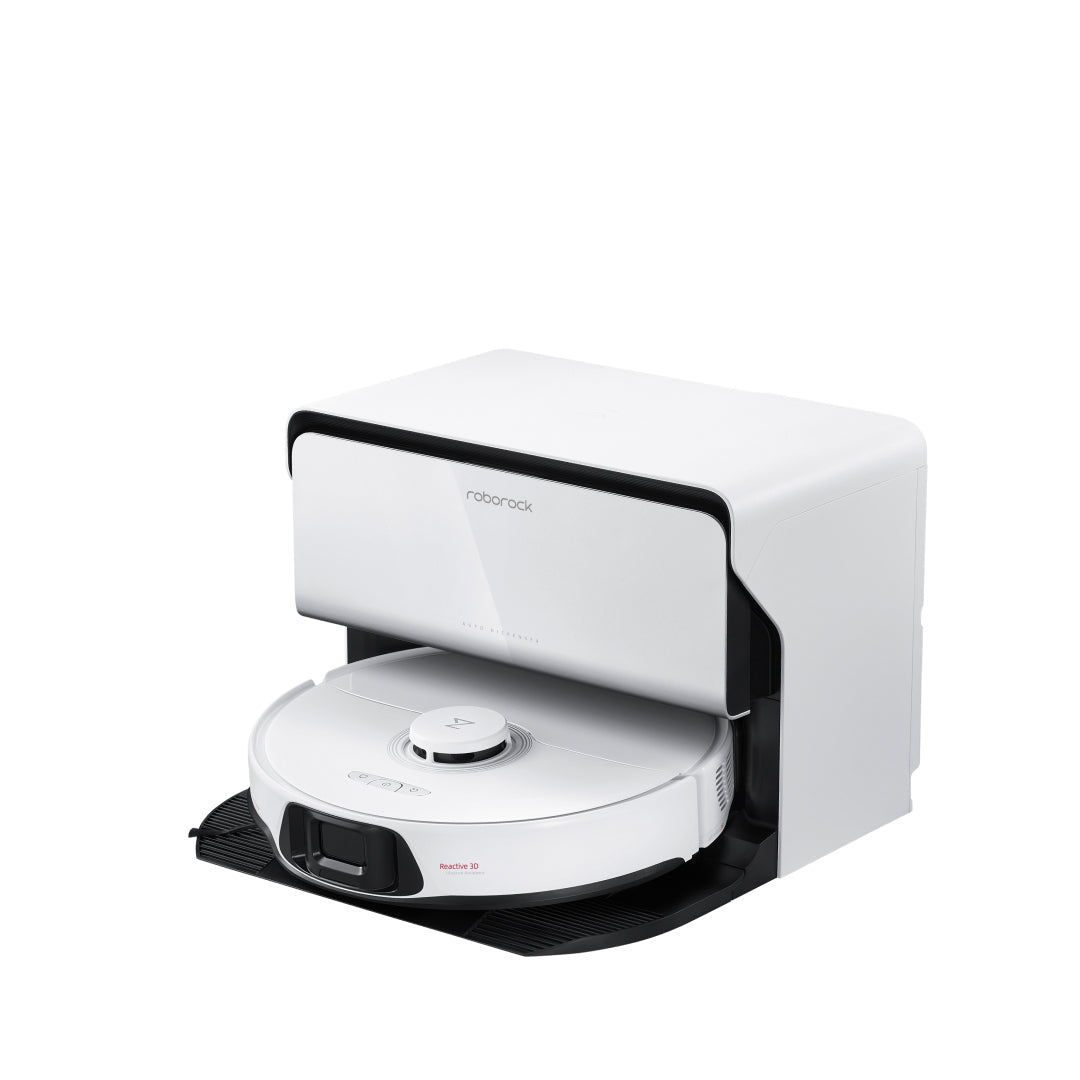Roborock robot vacuum dock station with lid and inset charging cradle