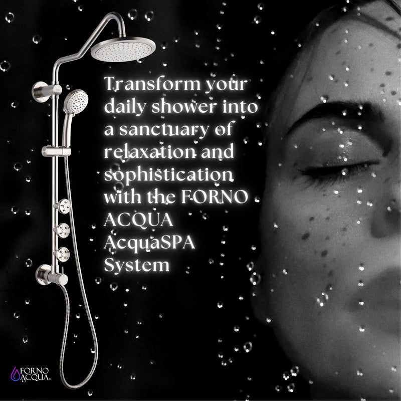 Forno Acqua Spa Retrofit 9-Inch Overhead Rainfall Shower with 2.5 GPM Flow Rate, Handheld, Body Jets, 6 Way Diverter in Brushed Nickel (SC31BN-C2)