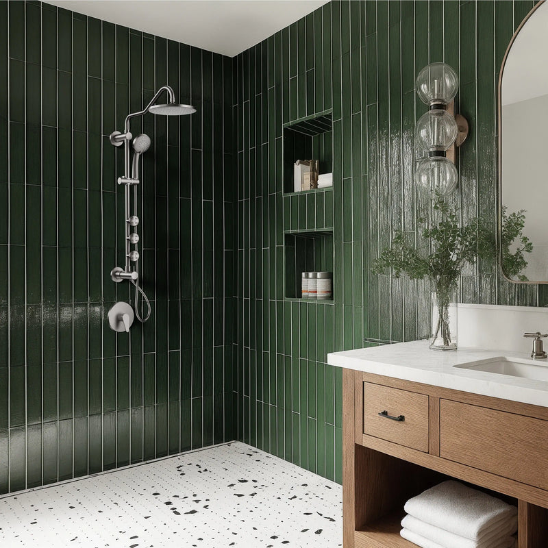 Forno Acqua Spa Retrofit 9-Inch Overhead Rainfall Shower with 2.5 GPM Flow Rate, Handheld, Body Jets, 6 Way Diverter in Brushed Nickel (SC31BN-C2)