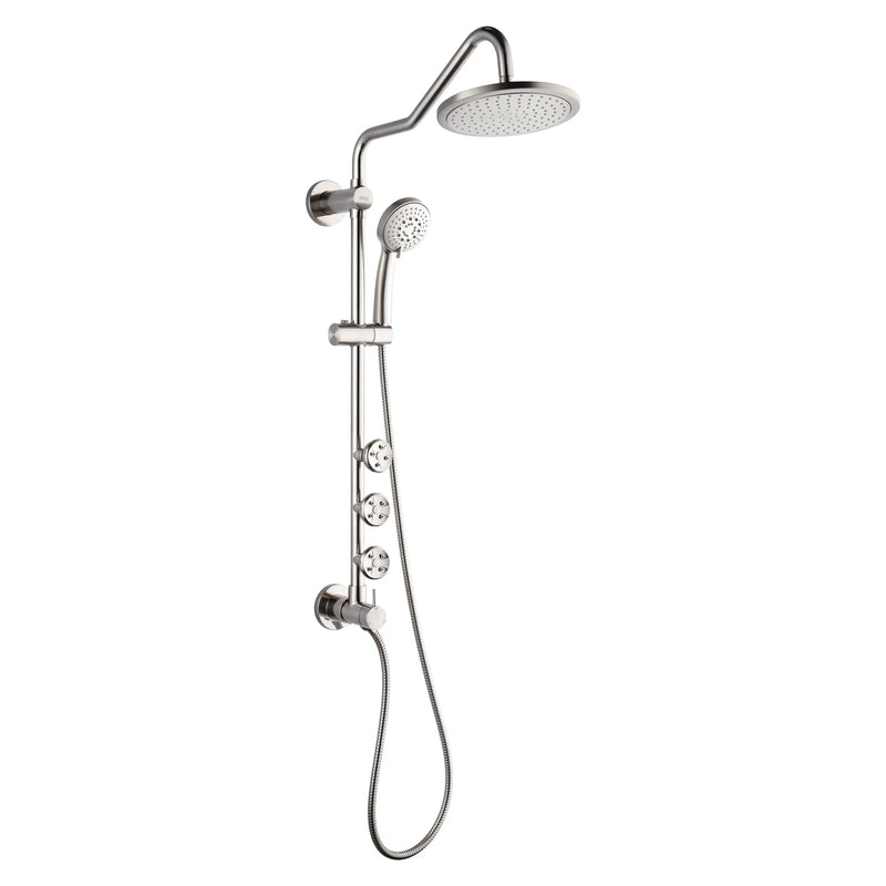 Forno Acqua Spa Retrofit 9-Inch Overhead Rainfall Shower with 2.5 GPM Flow Rate, Handheld, Body Jets, 6 Way Diverter in Brushed Nickel (SC31BN-C2)