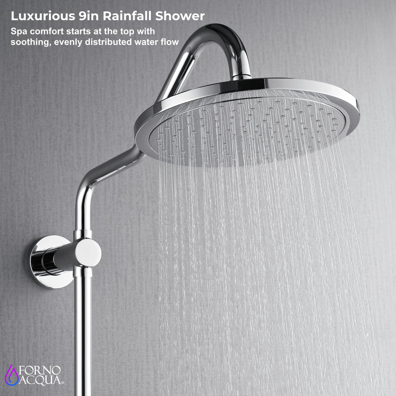 Forno AcquaSPA Retrofit 9-Inch Overhead Rainfall Shower with 1.8 GPM Flow Rate, Handheld, Body Jets, 6 Way Diverter in Polished Stainless Steel (SC31CP-C8)