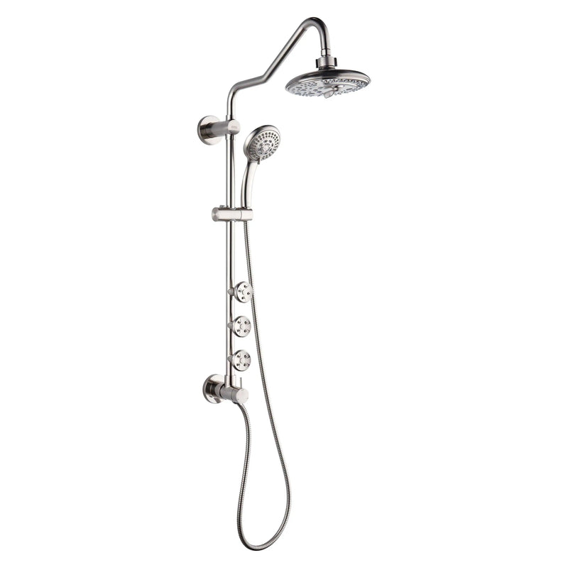 Forno Acqua Spa Retrofit 8-Inch Overhead Rainfall Shower with 1.8 GPM Flow Rate, Handheld, Body Jets, 6 Way Diverter in Brushed Nickel (SC32BN-C8)