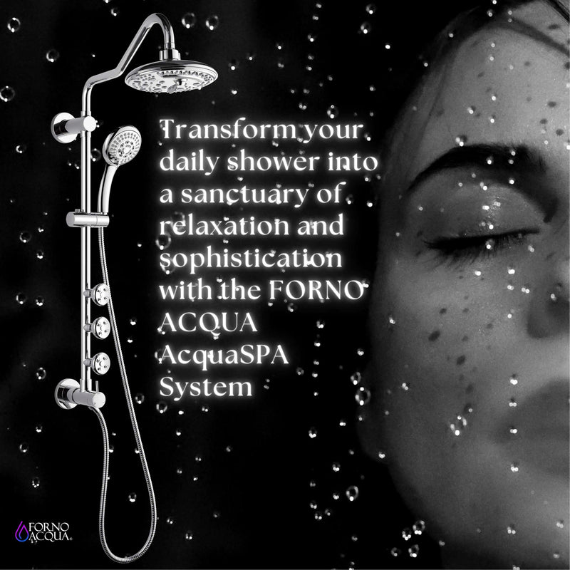 Forno Acqua Spa Retrofit 8-Inch Overhead Rainfall Shower with 1.8 GPM Flow Rate, Handheld, Body Jets, 6 Way Diverter in Polished Stainless Steel (SC32CP-C8)