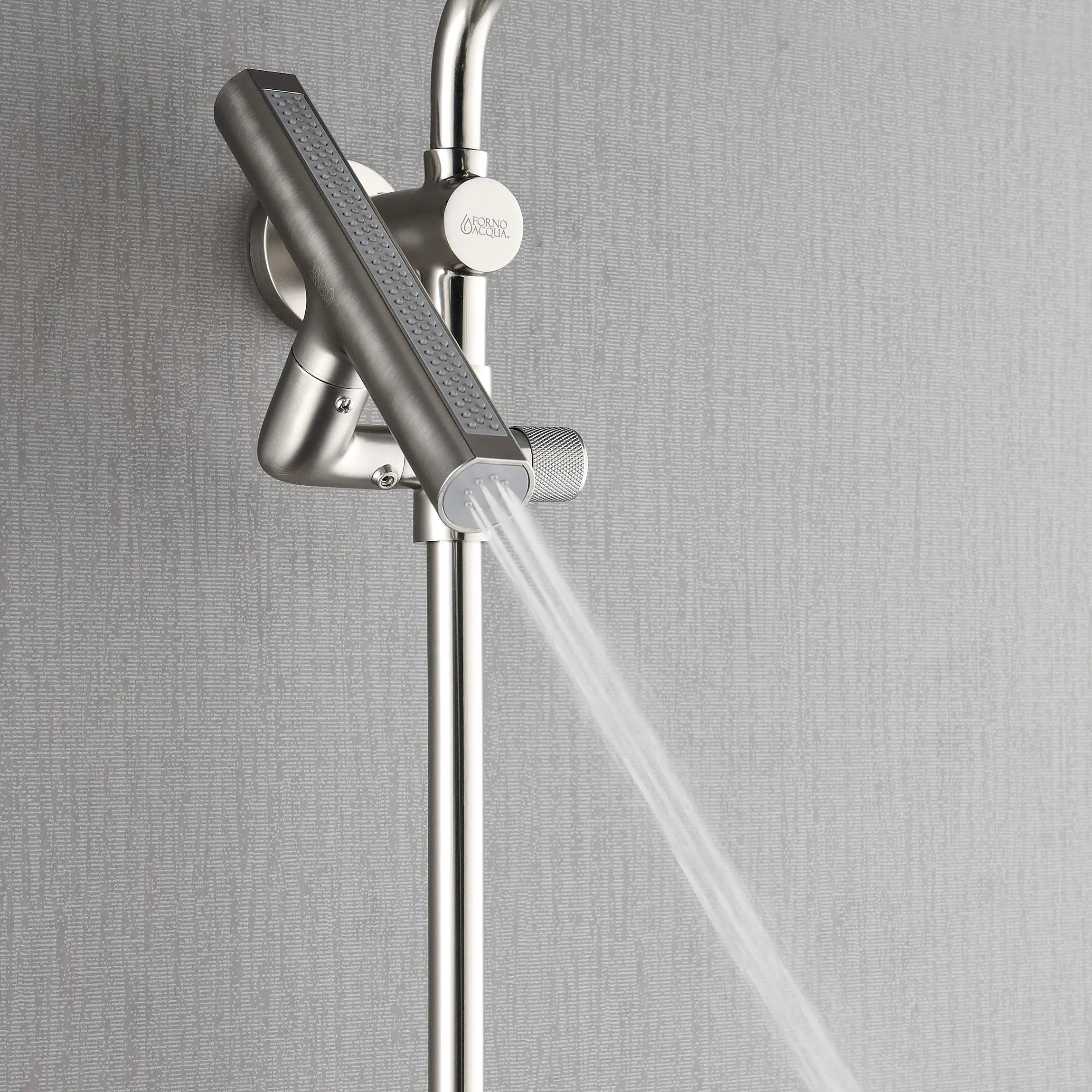 Brushed nickel handheld sprayer with hose and water stream