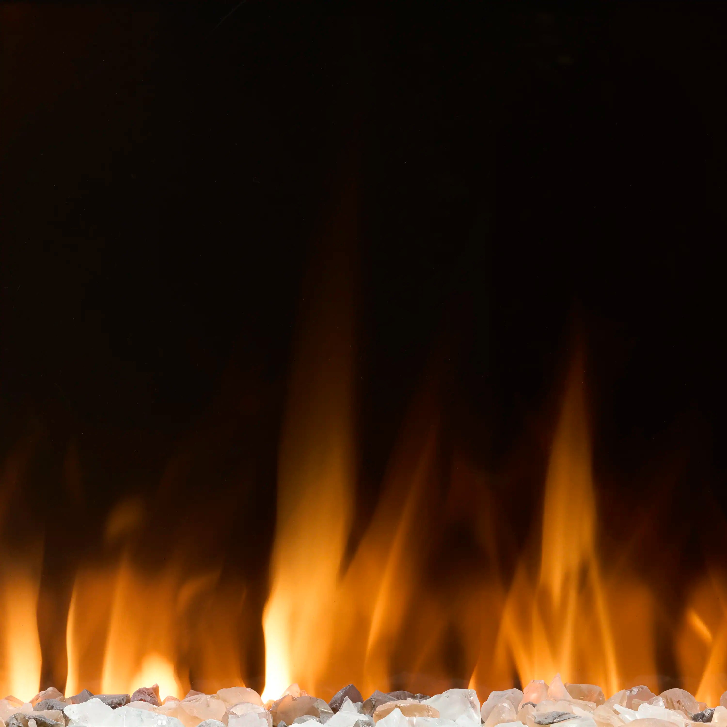 Electric fireplace flame bed with glowing yellow-orange flames and visible logs