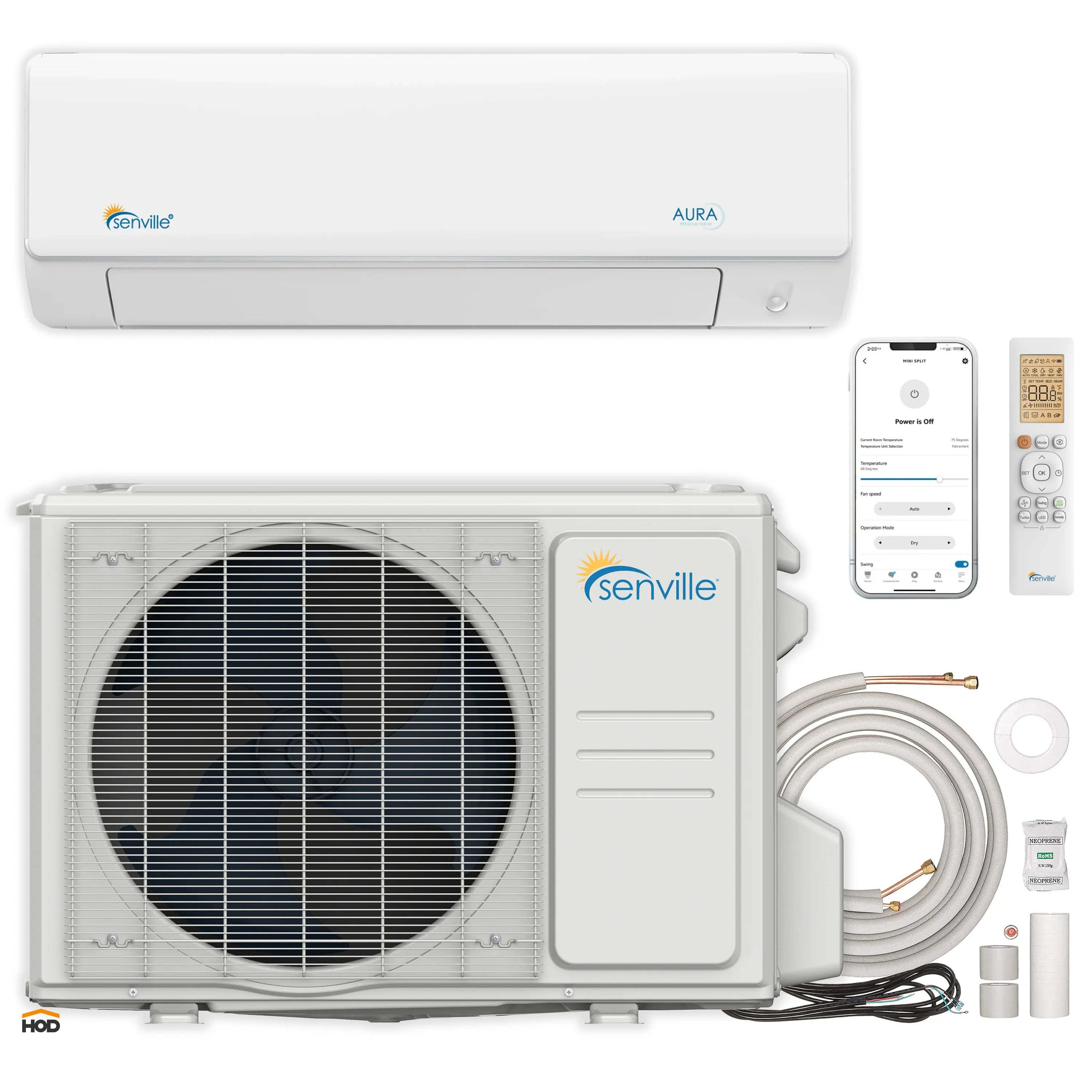 Ductless mini split system bundle: indoor unit, outdoor condenser, line set, and remote