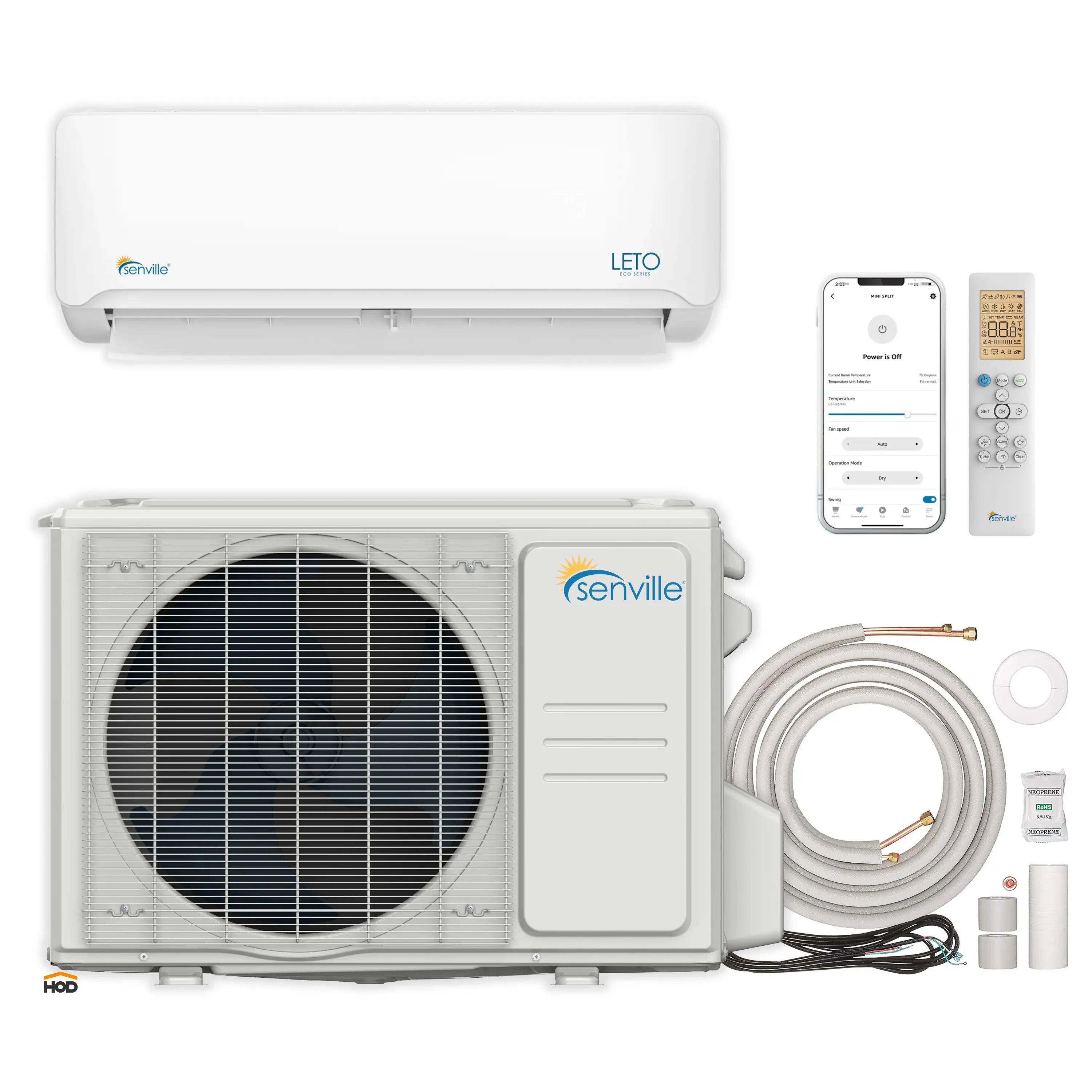 Ductless mini split system kit with indoor unit, outdoor condenser, and line set