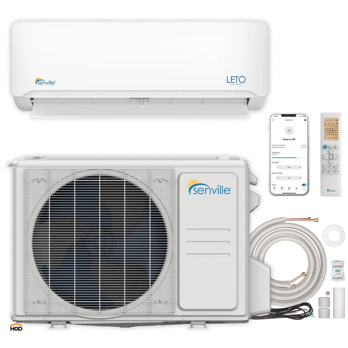Complete ductless mini split heat pump kit with indoor and outdoor units and line set