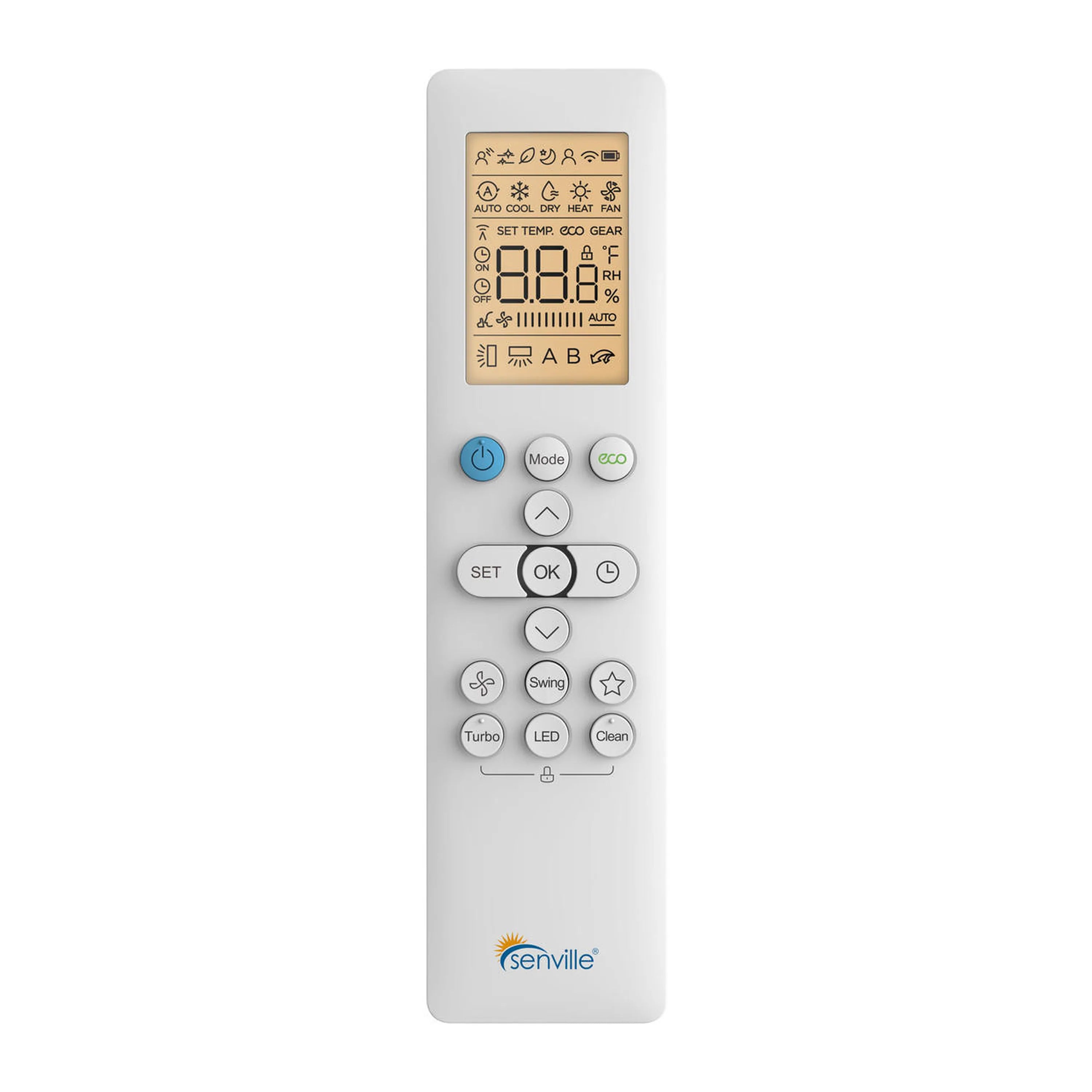 White air conditioner remote control with LCD display and button keypad