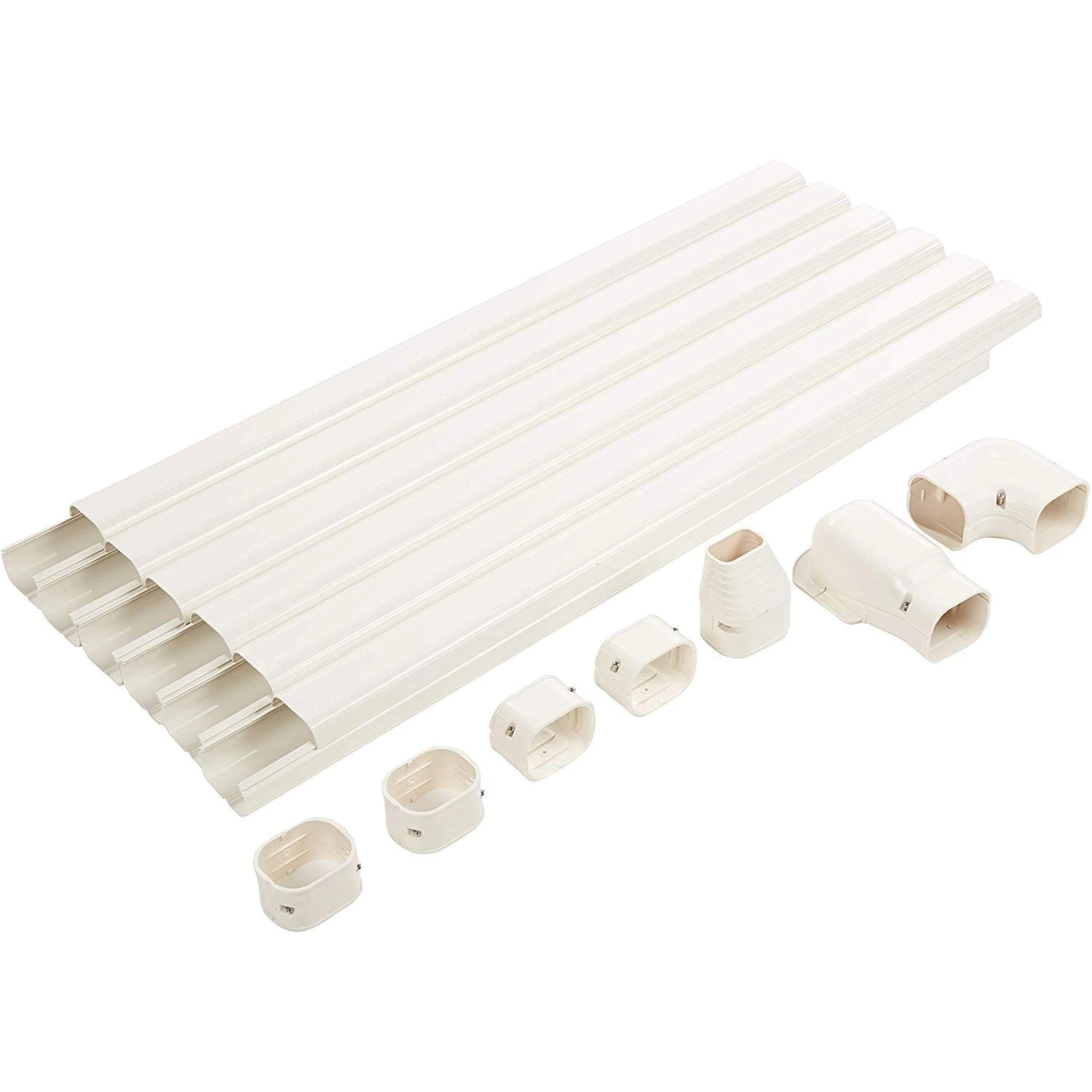 Mini split line set cover kit, white straight channel with matching end caps