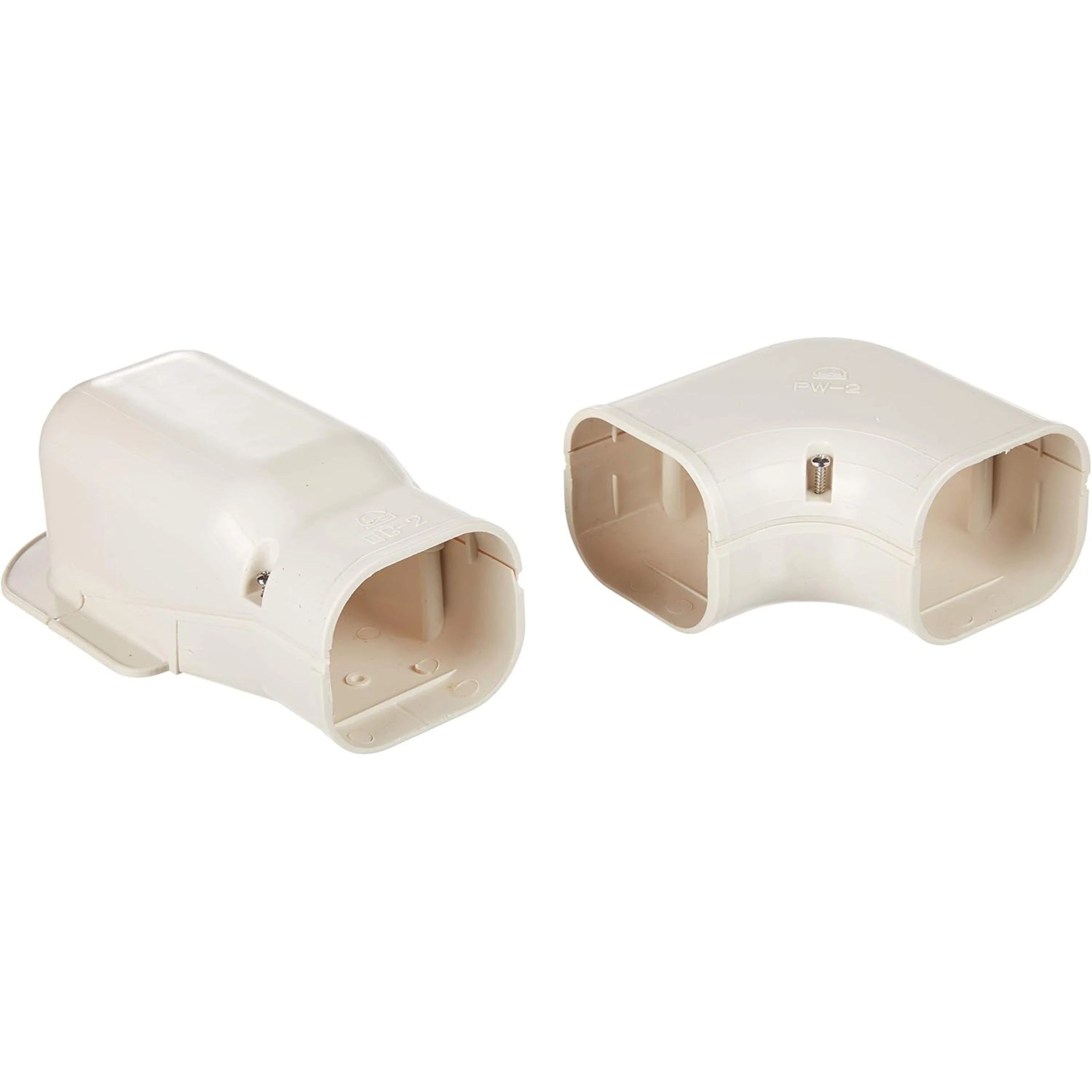 Mini split line set cover kit, white L-shaped corner pieces with access holes