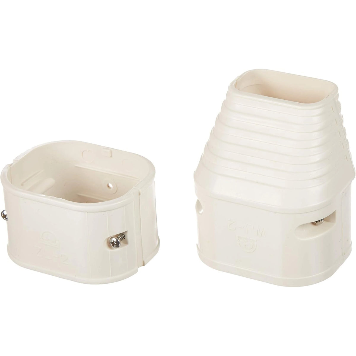 Mini split line set cover kit, white U-shaped end caps with screw fasteners