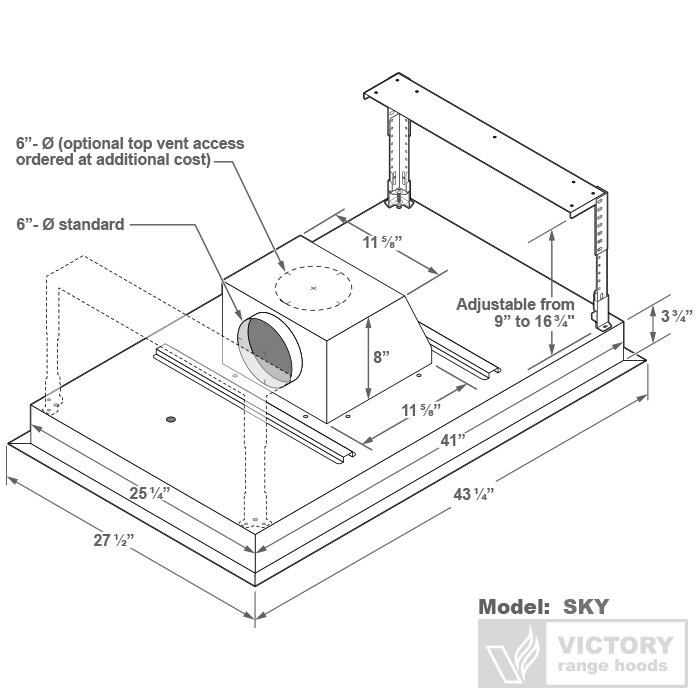 Victory Sky 600 CFM Recessed Ceiling Mount Range Hood in Stainless Steel (SKY)