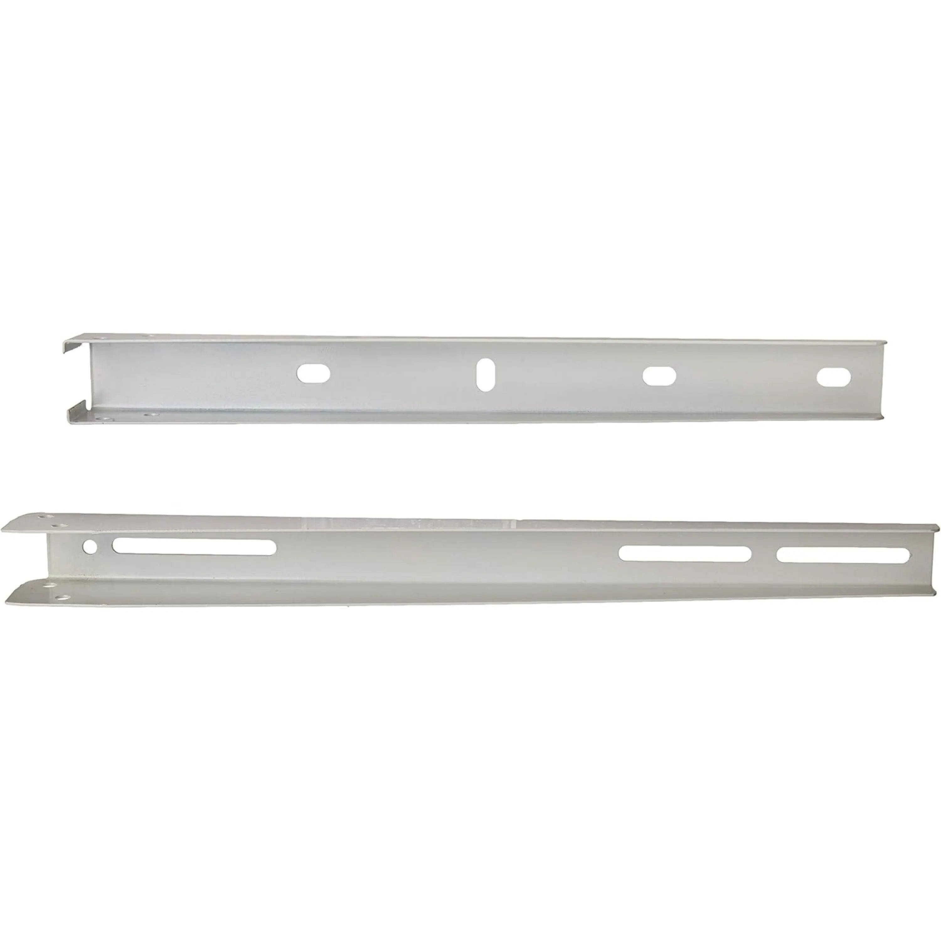 Two-piece outdoor wall-mount bracket rails, white metal with mounting holes