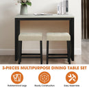 Parrot Uncle 48-Inch Modern Breakfast 1 Dining Table Set with 2 Stools for Apartment, Travertine Table Top (SL3402BK-PT-3PK-PU)