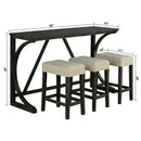 Parrot Uncle 59-Inch Rustic Dining&Bar Table Set with 3 Stools for Apartment, USB-A & USB-C Charging Ports (SL3403DG-PT-4PK-PU)