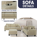 Parrot Uncle Beige 3 Piece Set Comfy Sofa Couch 3-Seater & Loveseat Sofa with Storage Ottoman with USB