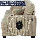 Parrot Uncle Beige 3 Piece Set Comfy Sofa Couch 3-Seater & Loveseat Sofa with Storage Ottoman with USB
