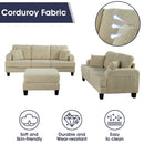 Parrot Uncle Beige 3 Piece Set Comfy Sofa Couch 3-Seater & Loveseat Sofa with Storage Ottoman with USB