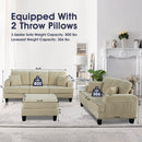 Parrot Uncle Beige 3 Piece Set Comfy Sofa Couch 3-Seater & Loveseat Sofa with Storage Ottoman with USB