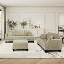 Parrot Uncle Beige 3 Piece Set Comfy Sofa Couch 3-Seater & Loveseat Sofa with Storage Ottoman with USB