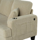Parrot Uncle Beige 3 Piece Set Comfy Sofa Couch 3-Seater & Loveseat Sofa with Storage Ottoman with USB