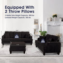 Black 3 Piece Set Comfy Sofa Couch 3-Seater & Loveseat Sofa with Storage Ottoman for Living Room with USB, Side Pockets, Pillows included
