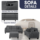 Parrot Uncle Dark Gray 3 Piece Set Comfy Sofa Couch 3-Seater & Loveseat Sofa with Storage Ottoman for Living Room with USB, Side Pockets, Pillows included