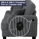 Parrot Uncle Dark Gray 3 Piece Set Comfy Sofa Couch 3-Seater & Loveseat Sofa with Storage Ottoman for Living Room with USB, Side Pockets, Pillows included