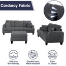 Parrot Uncle Dark Gray 3 Piece Set Comfy Sofa Couch 3-Seater & Loveseat Sofa with Storage Ottoman for Living Room with USB, Side Pockets, Pillows included