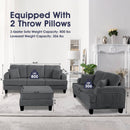 Parrot Uncle Dark Gray 3 Piece Set Comfy Sofa Couch 3-Seater & Loveseat Sofa with Storage Ottoman for Living Room with USB, Side Pockets, Pillows included