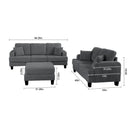 Parrot Uncle Dark Gray 3 Piece Set Comfy Sofa Couch 3-Seater & Loveseat Sofa with Storage Ottoman for Living Room with USB, Side Pockets, Pillows included