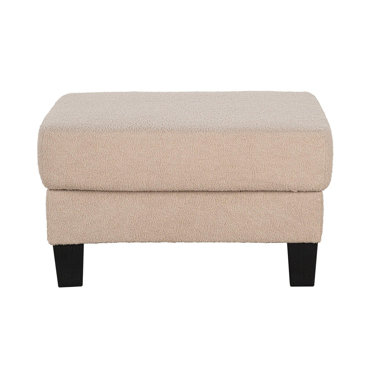 Beige storage ottoman with padded top and square legs