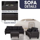 Parrot Uncle Dark Gray 3-Piece Sofa Set with Storage Ottoman & USB Charging