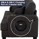 Parrot Uncle Dark Gray 3-Piece Sofa Set with Storage Ottoman & USB Charging