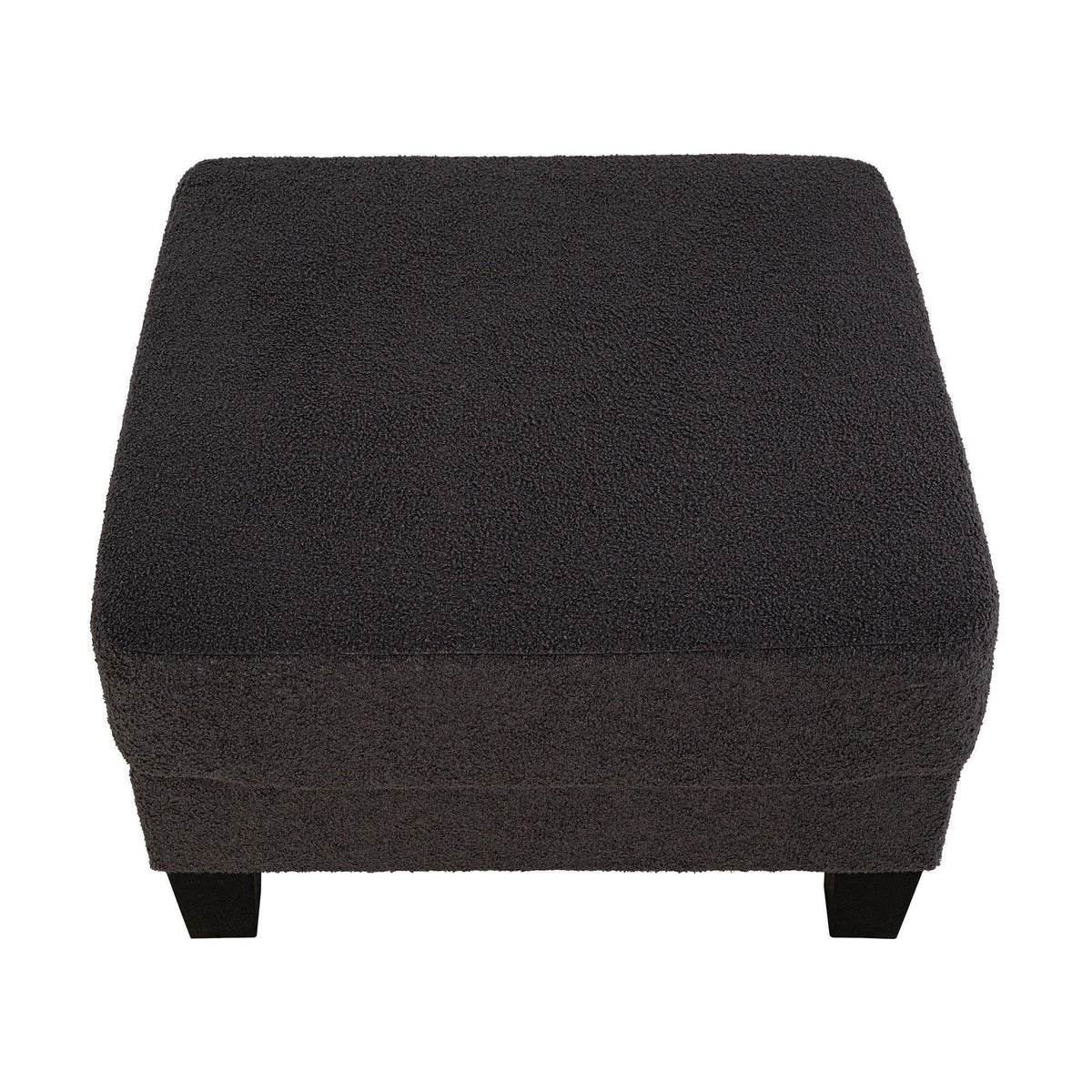 Dark gray storage ottoman with square top and short wooden legs
