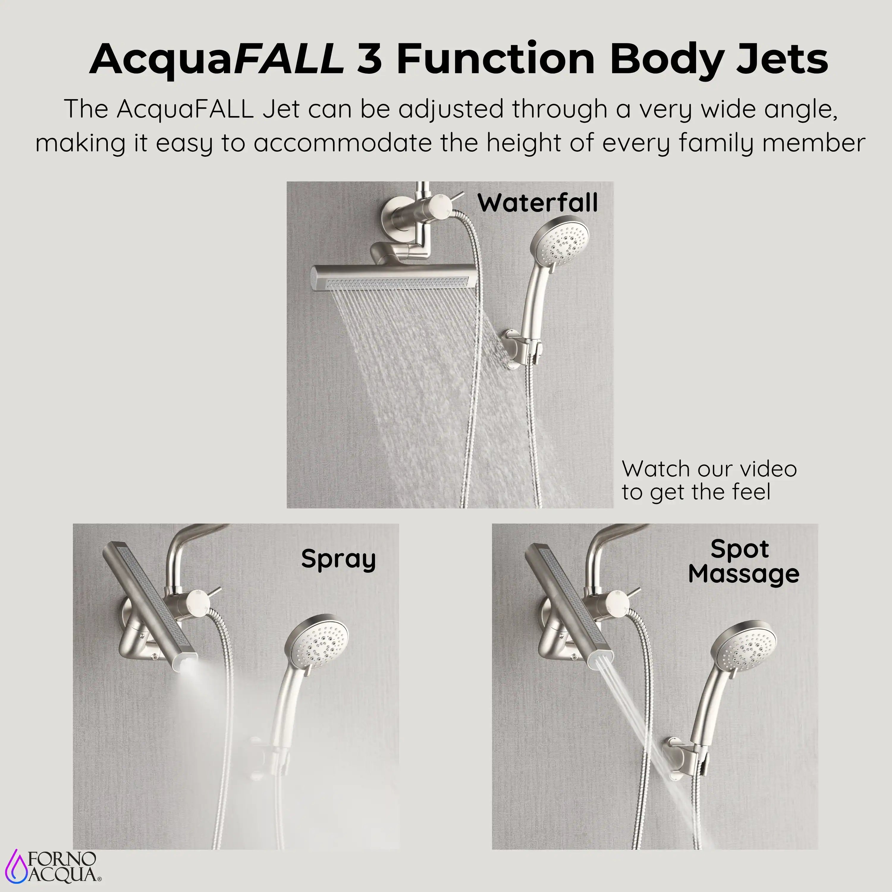 Brushed nickel shower system with mini rainfall head and handheld sprayer