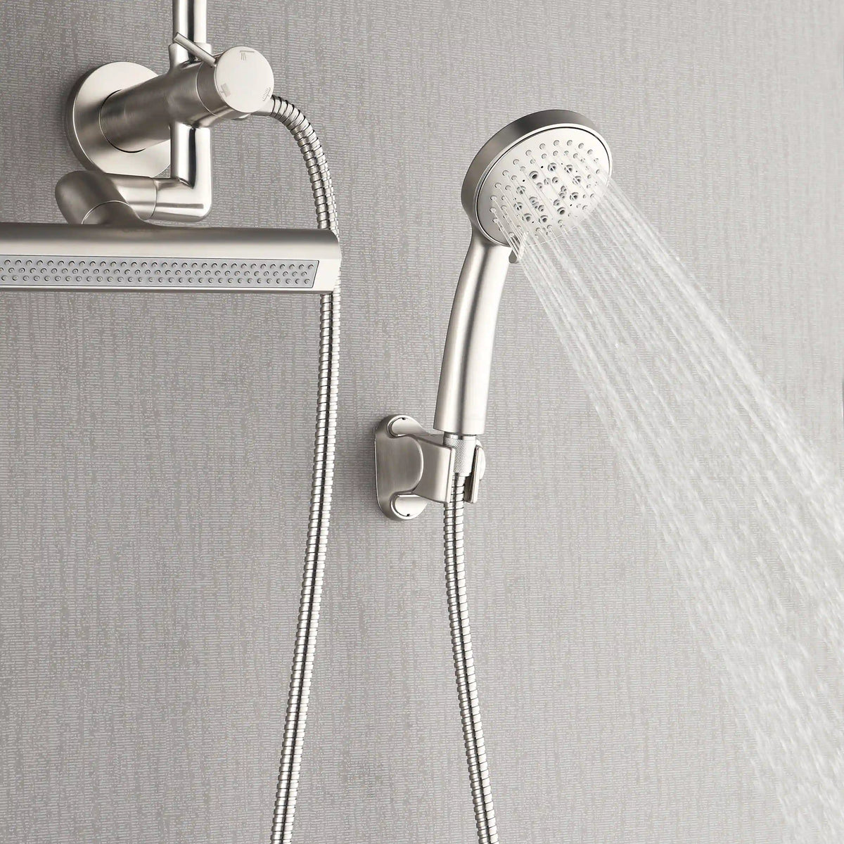 Brushed nickel handheld shower set with flexible hose and shower head