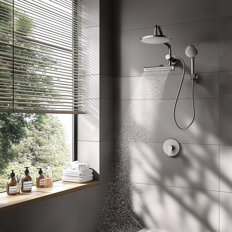 Forno Acqua Fall Mini 9-Inch Overhead Rainfall Shower with 2.5 GPM Flow Rate, Handheld, 7 Way Diverter, Body Jets in Brushed Nickel (SMW1BN-C2)